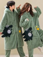 Conjunto de Pijama de Forro Polar Coral Grueso y Extendido para Hombre, Bata de Felpa Cálida de Invierno, Ropa de Dormir a Ju... - Imagen 2