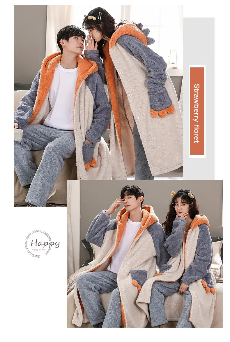 Conjunto de Pijama de Forro Polar Coral Grueso y Extendido para Hombre, Bata de Felpa Cálida de Invierno, Ropa de Dormir a Ju...
