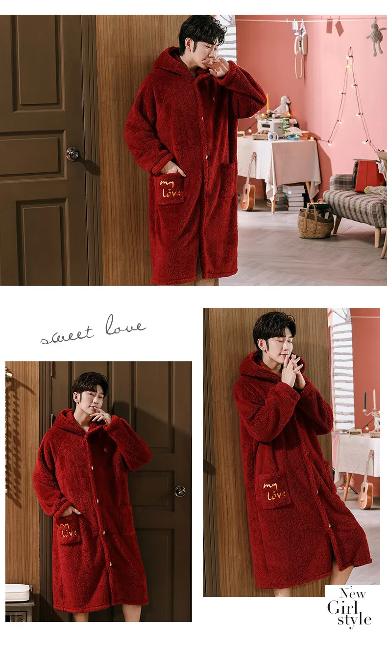 Conjunto de Pijama de Forro Polar Coral Grueso y Extendido para Hombre, Bata de Felpa Cálida de Invierno, Ropa de Dormir a Ju...