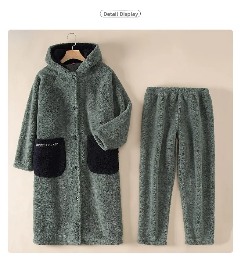 Conjunto de Pijama de Forro Polar Coral Grueso y Extendido para Hombre, Bata de Felpa Cálida de Invierno, Ropa de Dormir a Ju...