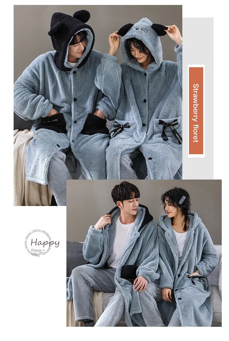 Conjunto de Pijama de Forro Polar Coral Grueso y Extendido para Hombre, Bata de Felpa Cálida de Invierno, Ropa de Dormir a Ju...