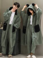 Conjunto de Pijama de Forro Polar Coral Grueso y Extendido para Hombre, Bata de Felpa Cálida de Invierno, Ropa de Dormir a Ju...
