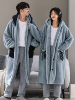 Conjunto de Pijama de Forro Polar Coral Grueso y Extendido para Hombre, Bata de Felpa Cálida de Invierno, Ropa de Dormir a Ju... - Imagen 5