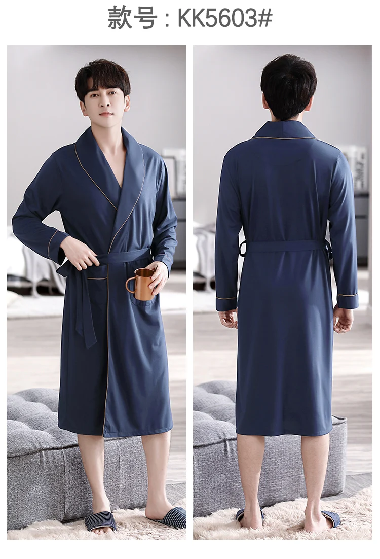 Batas largas para Hombre, kimonos masculinos para primavera y otoño, Pijamas para Hombre, ropa de dormir de manga larga, albornoces para dormir de Modal suave 3XL 4XL