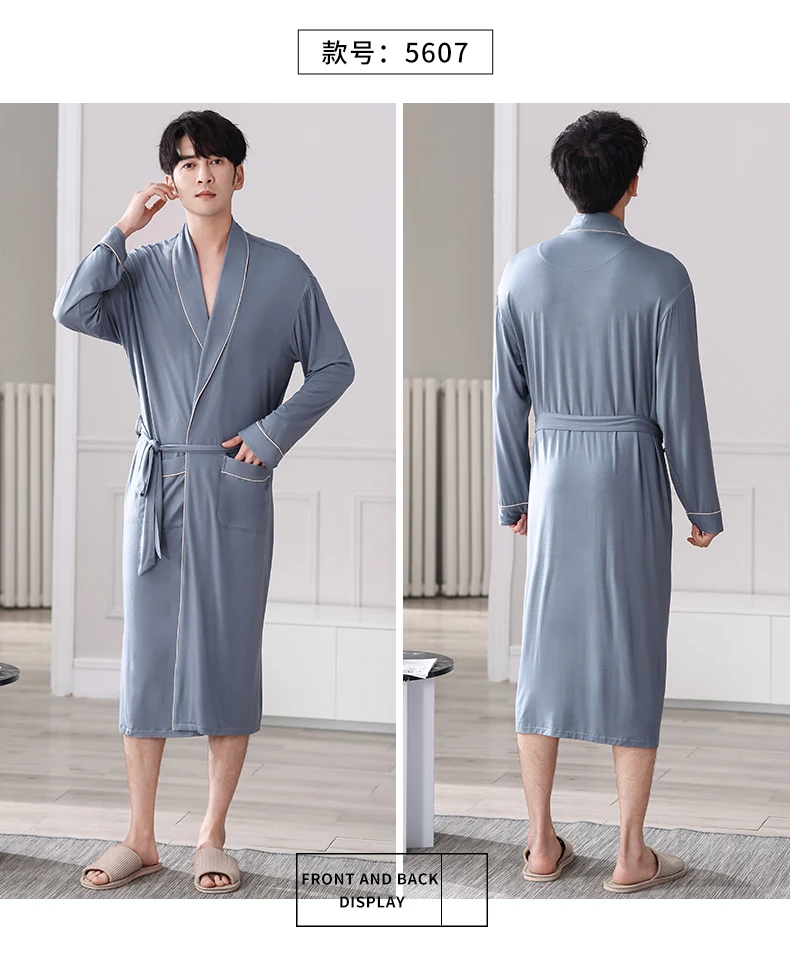 Batas largas para Hombre, kimonos masculinos para primavera y otoño, Pijamas para Hombre, ropa de dormir de manga larga, albornoces para dormir de Modal suave 3XL 4XL