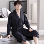 Batas largas para Hombre, kimonos masculinos para primavera y otoño, Pijamas para Hombre, ropa de dormir de manga larga, albornoces para dormir de Modal suave 3XL 4XL - Imagen 2