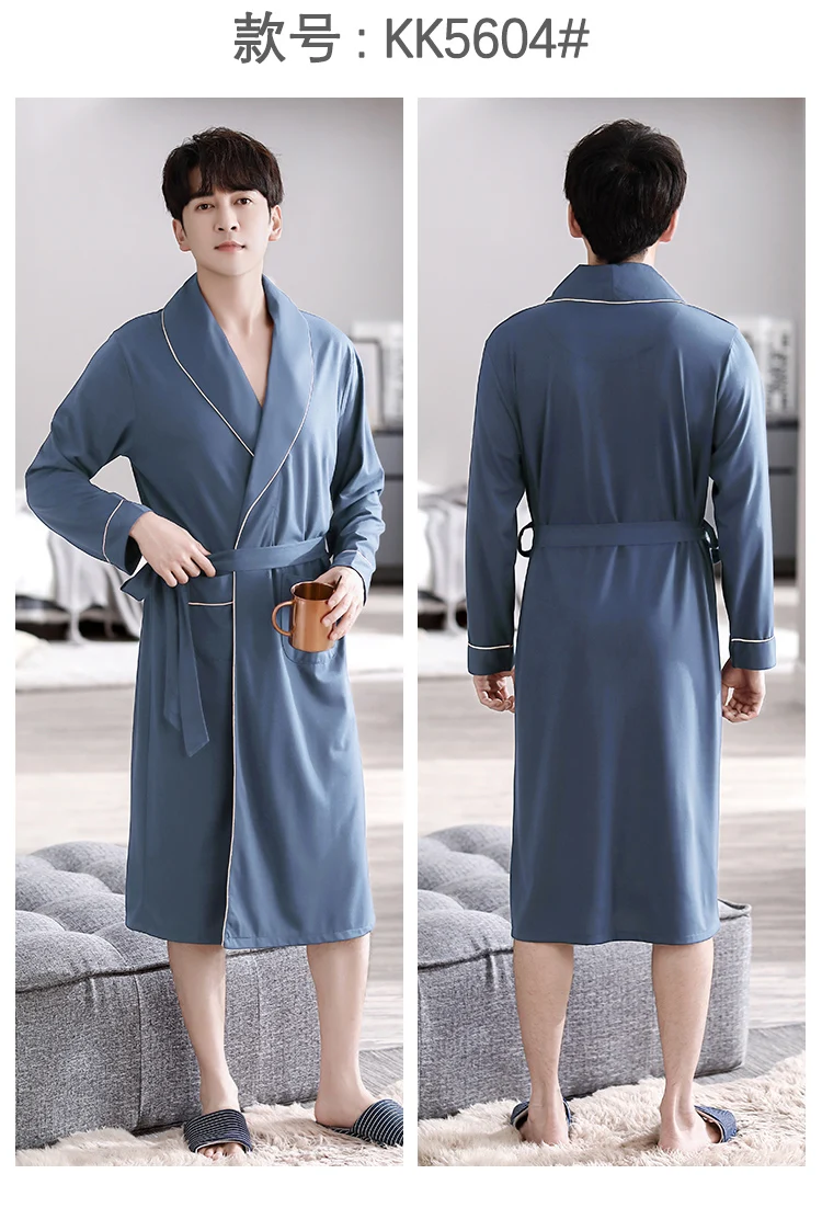 Batas largas para Hombre, kimonos masculinos para primavera y otoño, Pijamas para Hombre, ropa de dormir de manga larga, albornoces para dormir de Modal suave 3XL 4XL