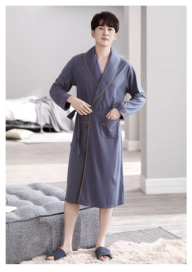 Batas largas para Hombre, kimonos masculinos para primavera y otoño, Pijamas para Hombre, ropa de dormir de manga larga, albornoces para dormir de Modal suave 3XL 4XL