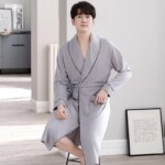 Batas largas para Hombre, kimonos masculinos para primavera y otoño, Pijamas para Hombre, ropa de dormir de manga larga, albornoces para dormir de Modal suave 3XL 4XL - Imagen 5