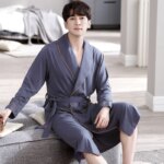 Batas largas para Hombre, kimonos masculinos para primavera y otoño, Pijamas para Hombre, ropa de dormir de manga larga, albornoces para dormir de Modal suave 3XL 4XL - Imagen 6