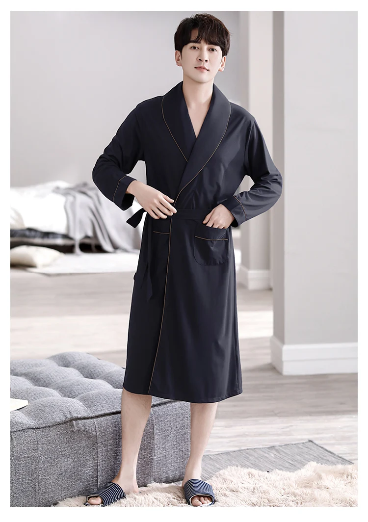 Batas largas para Hombre, kimonos masculinos para primavera y otoño, Pijamas para Hombre, ropa de dormir de manga larga, albornoces para dormir de Modal suave 3XL 4XL