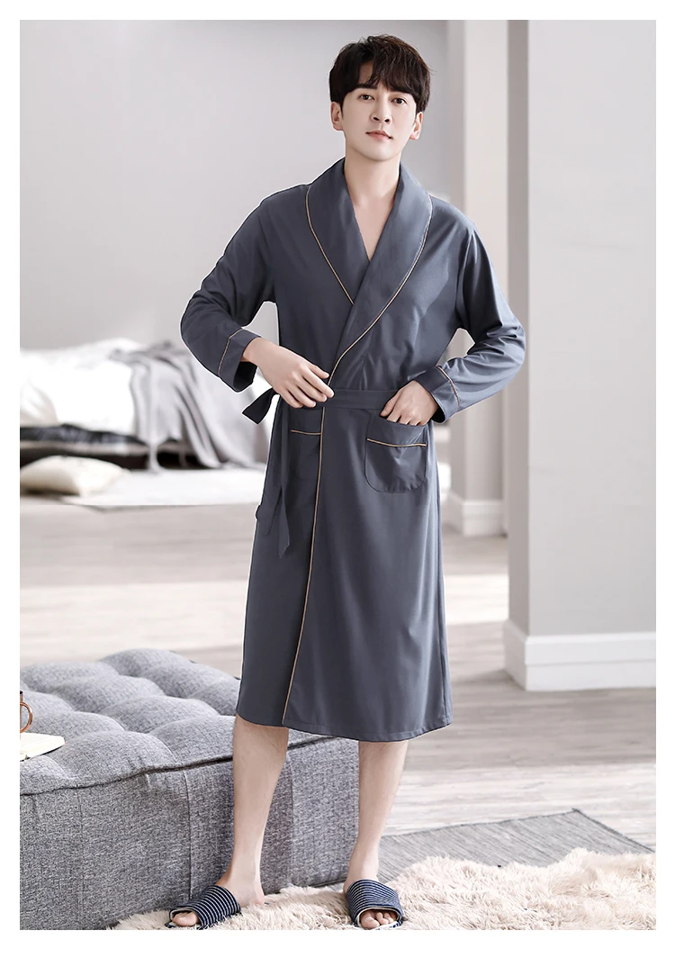 Batas largas para Hombre, kimonos masculinos para primavera y otoño, Pijamas para Hombre, ropa de dormir de manga larga, albornoces para dormir de Modal suave 3XL 4XL