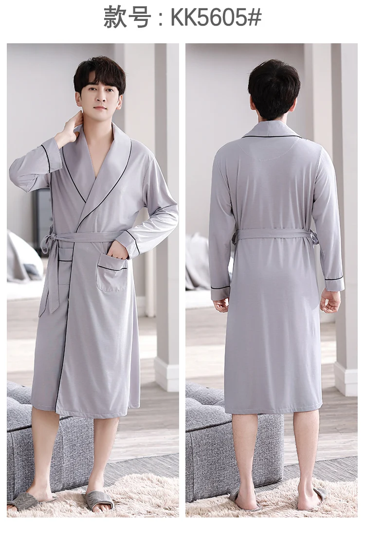 Batas largas para Hombre, kimonos masculinos para primavera y otoño, Pijamas para Hombre, ropa de dormir de manga larga, albornoces para dormir de Modal suave 3XL 4XL