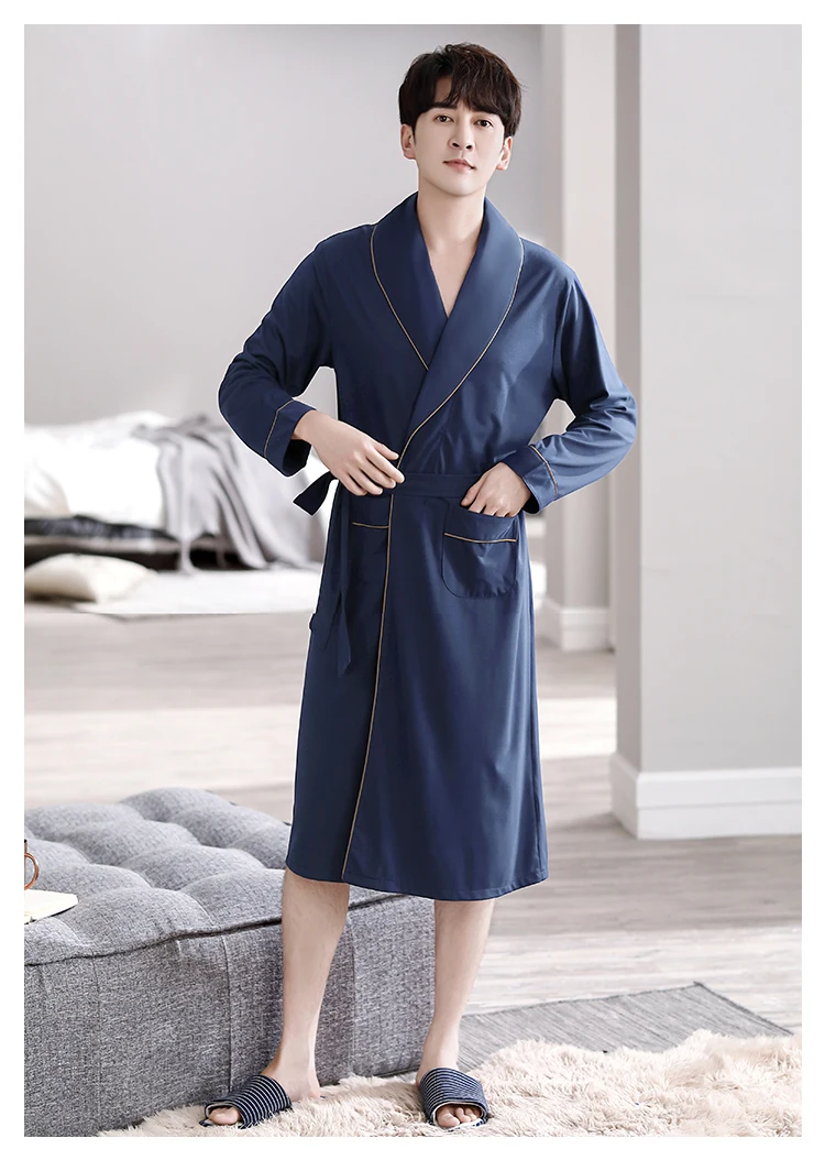 Batas largas para Hombre, kimonos masculinos para primavera y otoño, Pijamas para Hombre, ropa de dormir de manga larga, albornoces para dormir de Modal suave 3XL 4XL