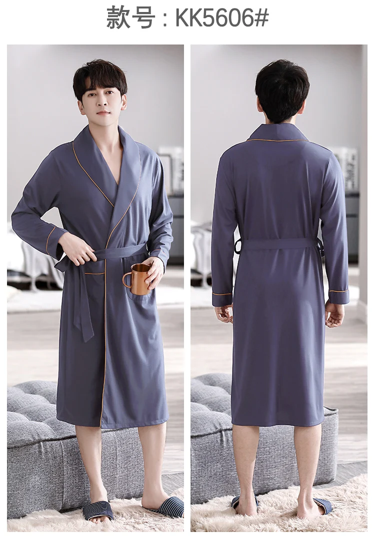 Batas largas para Hombre, kimonos masculinos para primavera y otoño, Pijamas para Hombre, ropa de dormir de manga larga, albornoces para dormir de Modal suave 3XL 4XL