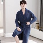 Batas largas para Hombre, kimonos masculinos para primavera y otoño, Pijamas para Hombre, ropa de dormir de manga larga, albornoces para dormir de Modal suave 3XL 4XL - Imagen 4