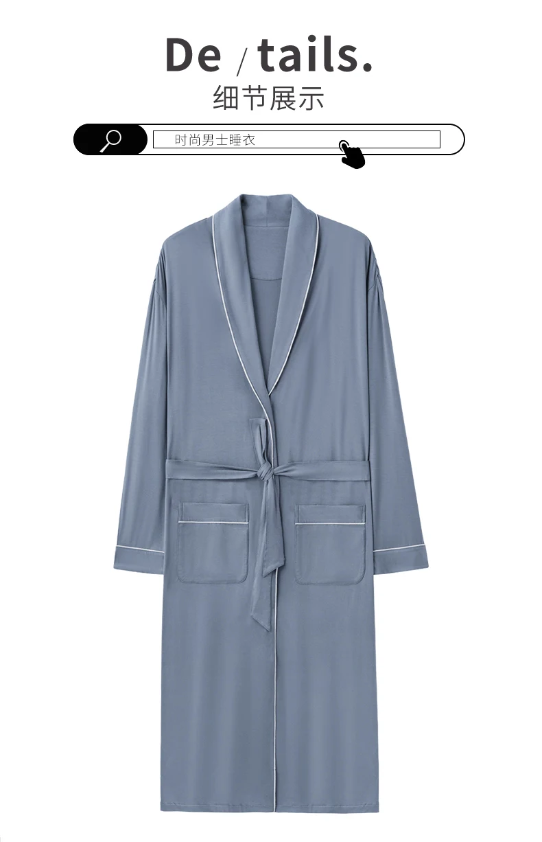 Batas largas para Hombre, kimonos masculinos para primavera y otoño, Pijamas para Hombre, ropa de dormir de manga larga, albornoces para dormir de Modal suave 3XL 4XL