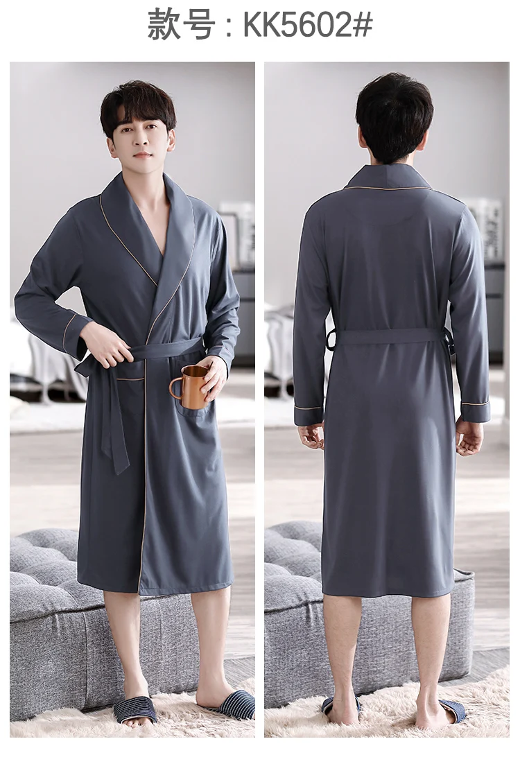 Batas largas para Hombre, kimonos masculinos para primavera y otoño, Pijamas para Hombre, ropa de dormir de manga larga, albornoces para dormir de Modal suave 3XL 4XL