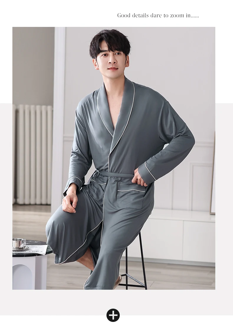 Batas largas para Hombre, kimonos masculinos para primavera y otoño, Pijamas para Hombre, ropa de dormir de manga larga, albornoces para dormir de Modal suave 3XL 4XL