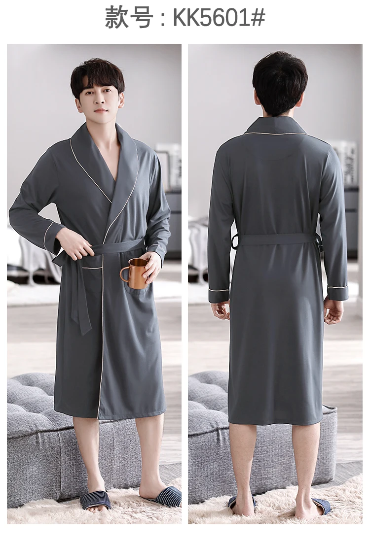 Batas largas para Hombre, kimonos masculinos para primavera y otoño, Pijamas para Hombre, ropa de dormir de manga larga, albornoces para dormir de Modal suave 3XL 4XL