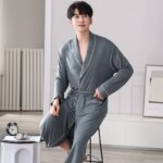 Batas largas para Hombre, kimonos masculinos para primavera y otoño, Pijamas para Hombre, ropa de dormir de manga larga, albornoces para dormir de Modal suave 3XL 4XL