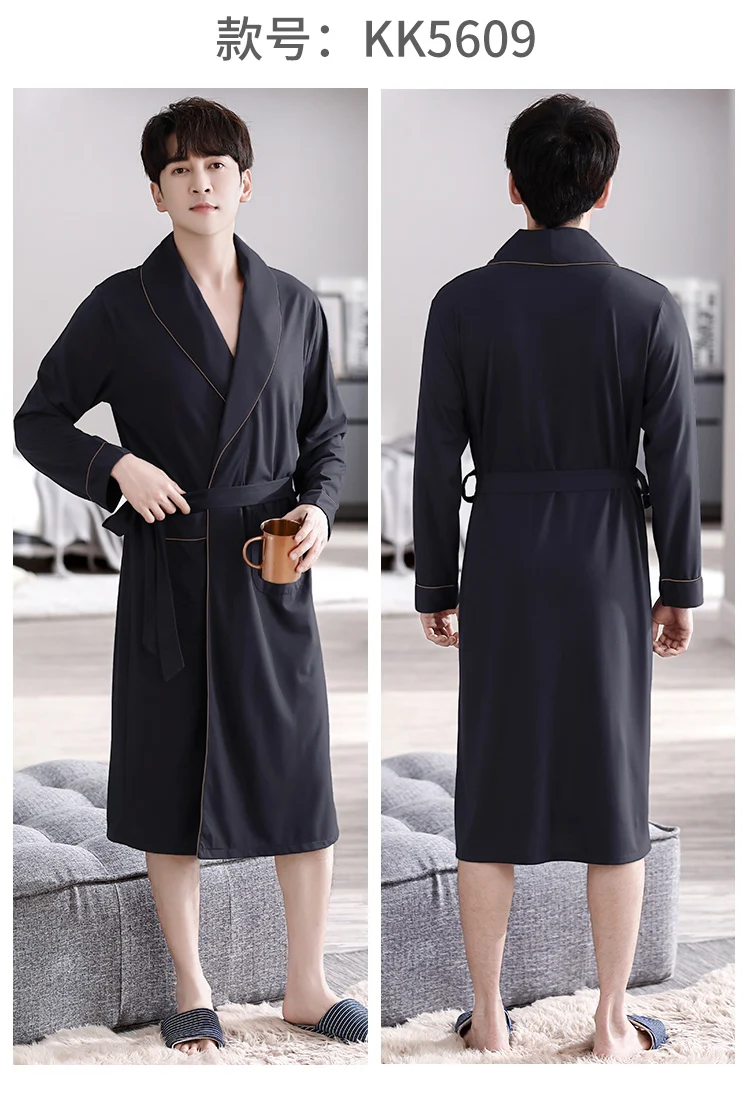 Batas largas para Hombre, kimonos masculinos para primavera y otoño, Pijamas para Hombre, ropa de dormir de manga larga, albornoces para dormir de Modal suave 3XL 4XL