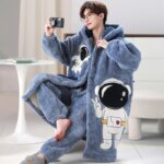 Conjunto de pijamas de franela para hombre, ropa de dormir gruesa y cálida con pantalones de dibujos animados, ropa de casa con capucha, 3XL talla grande, invierno, nuevo - Imagen 2