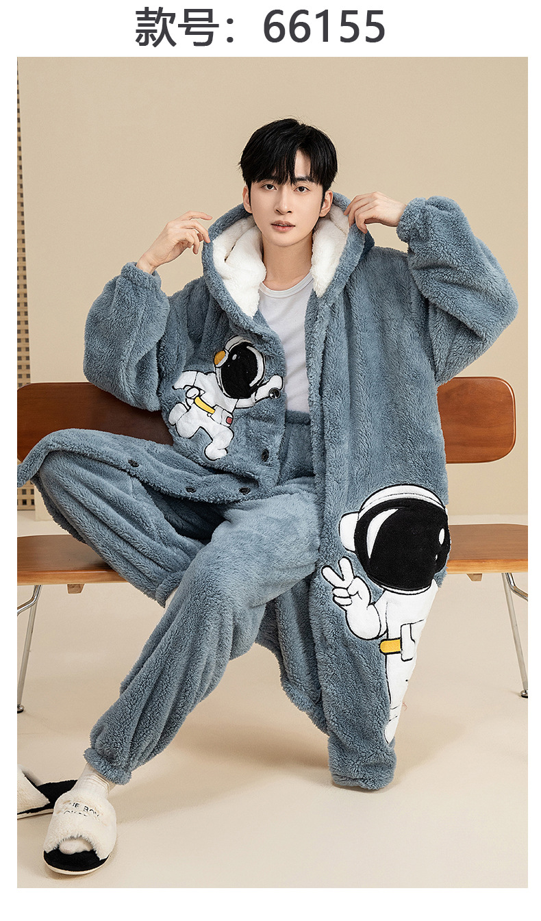 Conjunto de pijamas de franela para hombre, ropa de dormir gruesa y cálida con pantalones de dibujos animados, ropa de casa con capucha, 3XL talla grande, invierno, nuevo