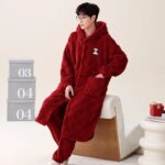 Conjunto de pijamas de franela para hombre, ropa de dormir gruesa y cálida con pantalones de dibujos animados, ropa de casa con capucha, 3XL talla grande, invierno, nuevo - Imagen 5