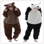 Pijama de Oso para Hombre, Ropa de Dormir Cómoda, Bata de Casa, Albornoz, Ideal para Otoño, Traje de Dormir con Diseño de Oso...