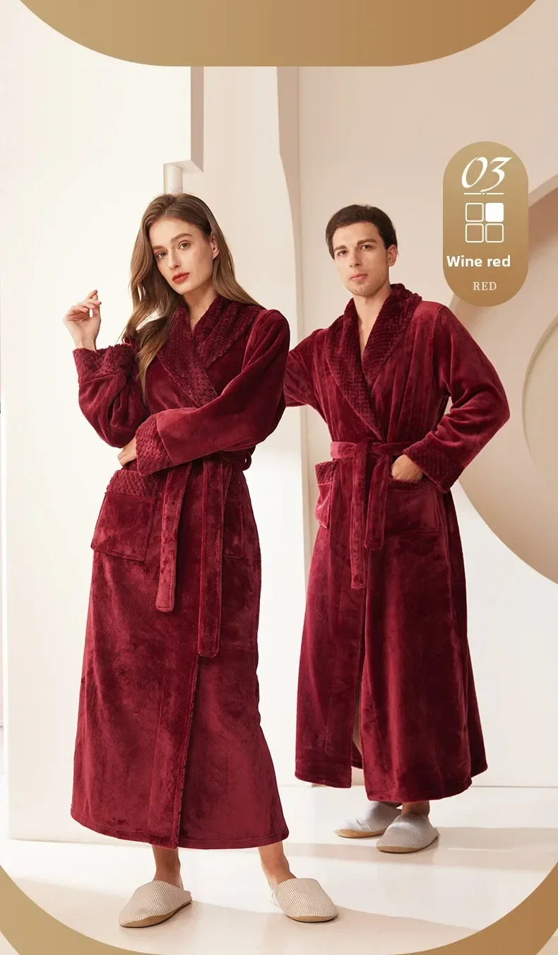 Bata de dormir de franela gruesa y cálida para hombre y mujer, albornoz largo de lana Coral de talla grande para otoño e invierno, novedad de 2026