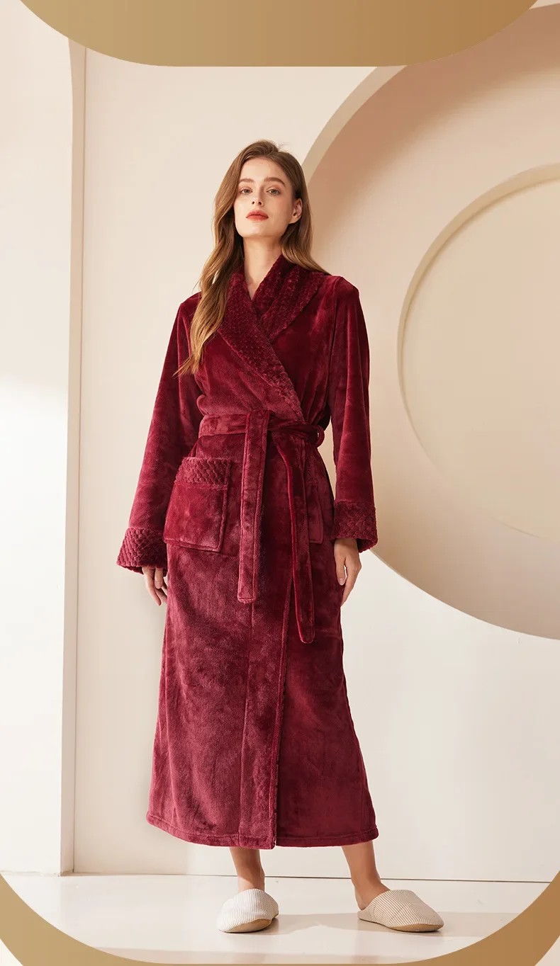 Bata de dormir de franela gruesa y cálida para hombre y mujer, albornoz largo de lana Coral de talla grande para otoño e invierno, novedad de 2026