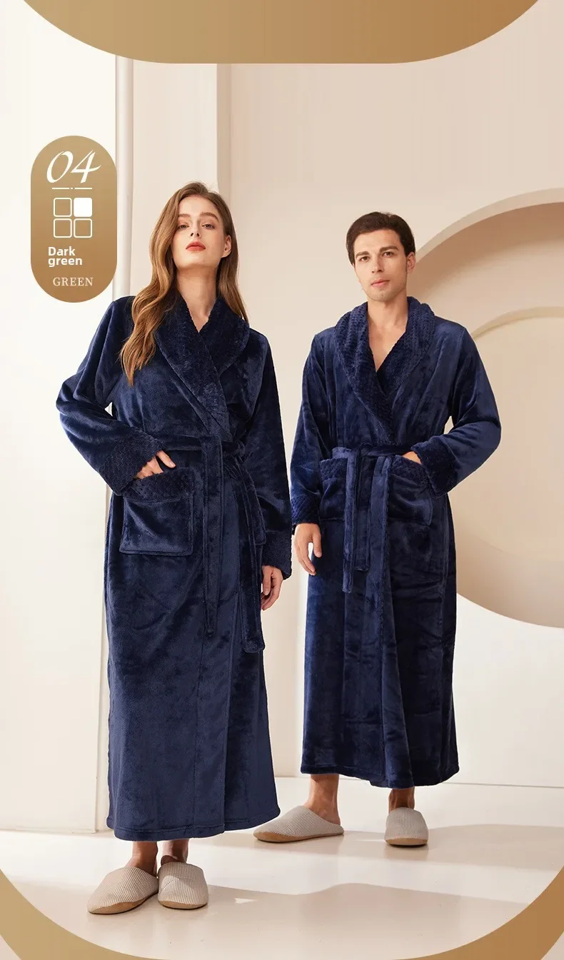 Bata de dormir de franela gruesa y cálida para hombre y mujer, albornoz largo de lana Coral de talla grande para otoño e invierno, novedad de 2026