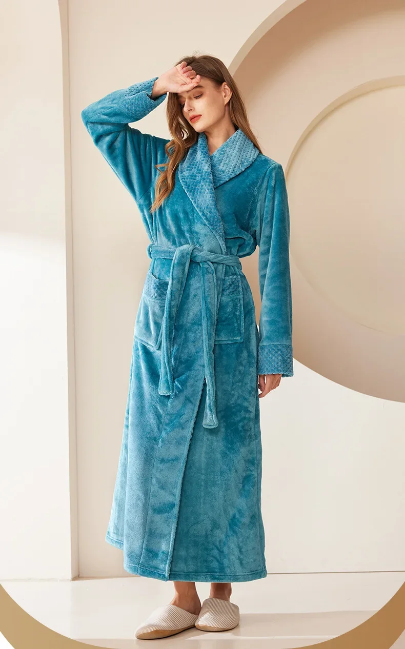 Bata de dormir de franela gruesa y cálida para hombre y mujer, albornoz largo de lana Coral de talla grande para otoño e invierno, novedad de 2026
