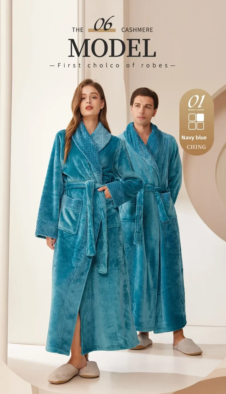 Bata de dormir de franela gruesa y cálida para hombre y mujer, albornoz largo de lana Coral de talla grande para otoño e invierno, novedad de 2026