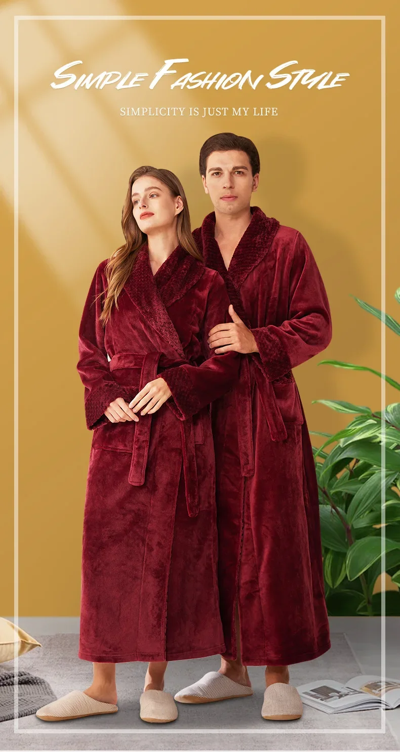 Bata de dormir de franela gruesa y cálida para hombre y mujer, albornoz largo de lana Coral de talla grande para otoño e invierno, novedad de 2026
