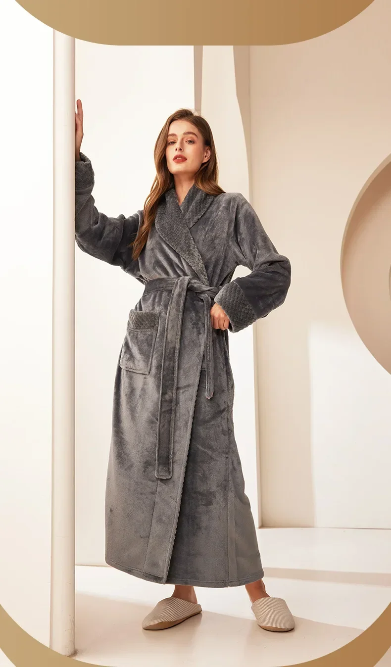Bata de dormir de franela gruesa y cálida para hombre y mujer, albornoz largo de lana Coral de talla grande para otoño e invierno, novedad de 2026