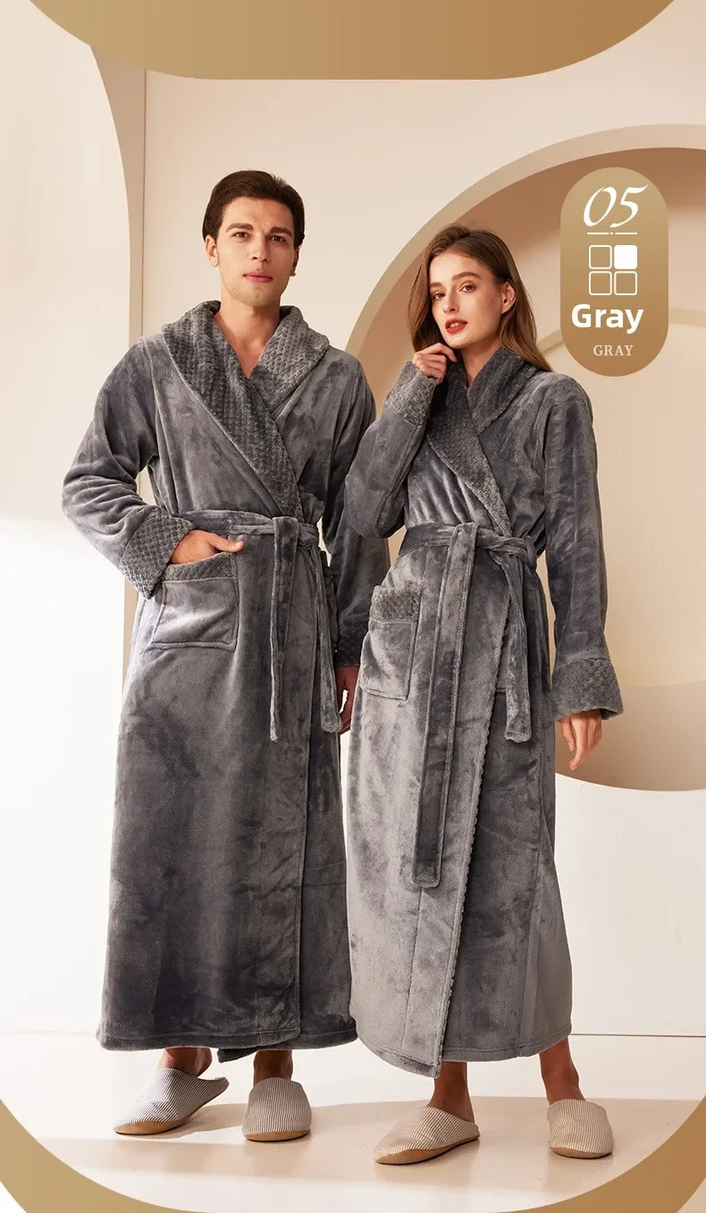 Bata de dormir de franela gruesa y cálida para hombre y mujer, albornoz largo de lana Coral de talla grande para otoño e invierno, novedad de 2026