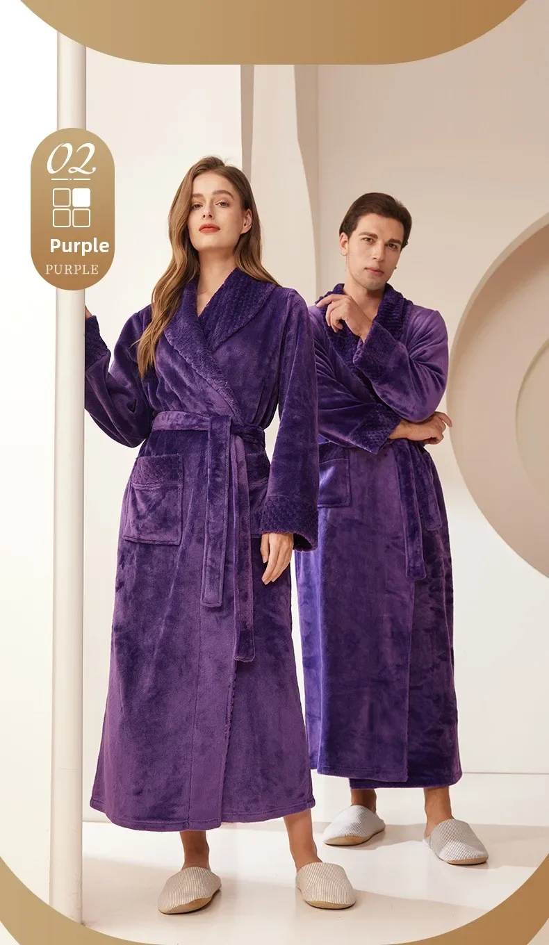 Bata de dormir de franela gruesa y cálida para hombre y mujer, albornoz largo de lana Coral de talla grande para otoño e invierno, novedad de 2026