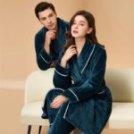 Nuevos Pijamas de Forro Polar Coral para Otoño e Invierno para Hombre y Mujer, Conjuntos de Pijamas Gruesos y Afelpados para Parejas con Pantalones, Traje Cálido de Invierno - Imagen 2
