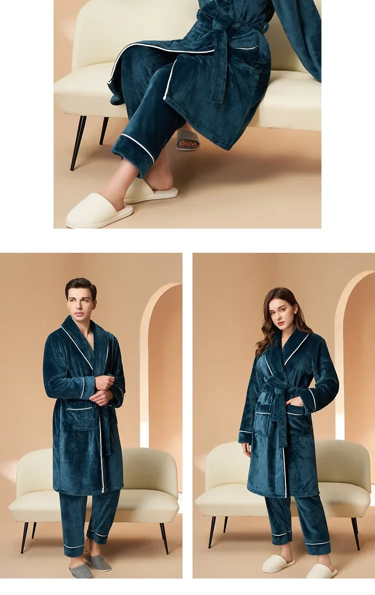 Nuevos Pijamas de Forro Polar Coral para Otoño e Invierno para Hombre y Mujer, Conjuntos de Pijamas Gruesos y Afelpados para Parejas con Pantalones, Traje Cálido de Invierno
