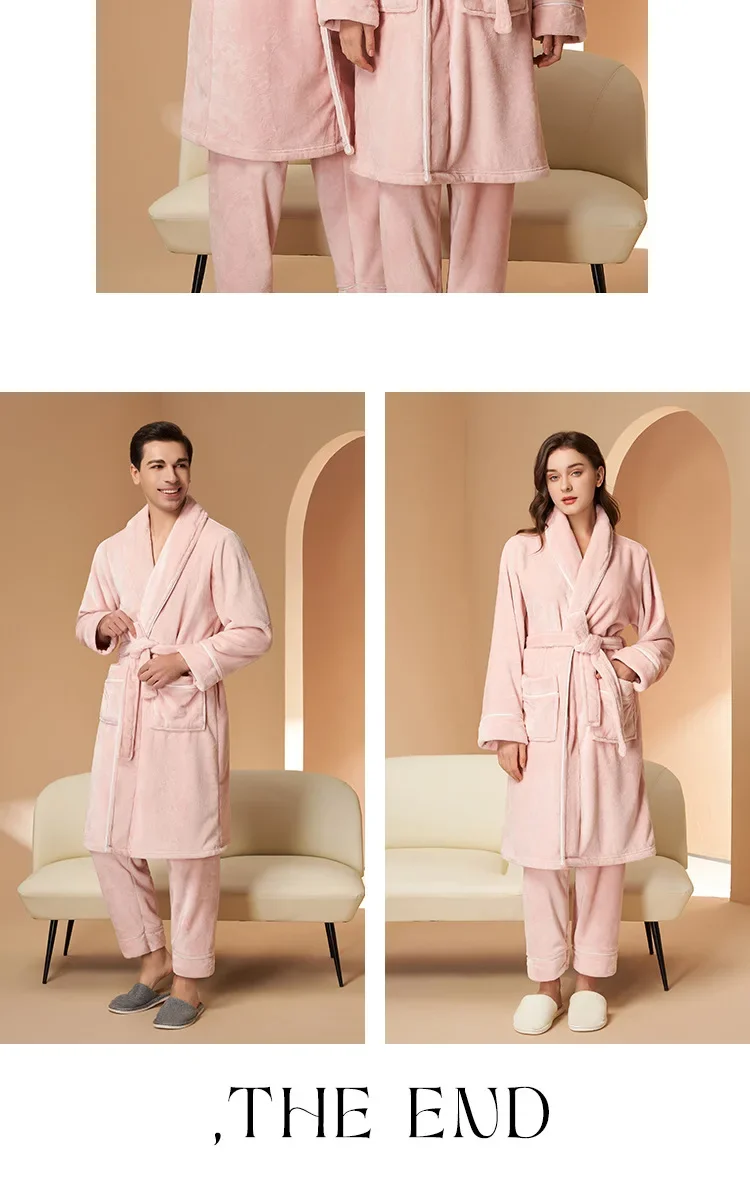 Nuevos Pijamas de Forro Polar Coral para Otoño e Invierno para Hombre y Mujer, Conjuntos de Pijamas Gruesos y Afelpados para Parejas con Pantalones, Traje Cálido de Invierno