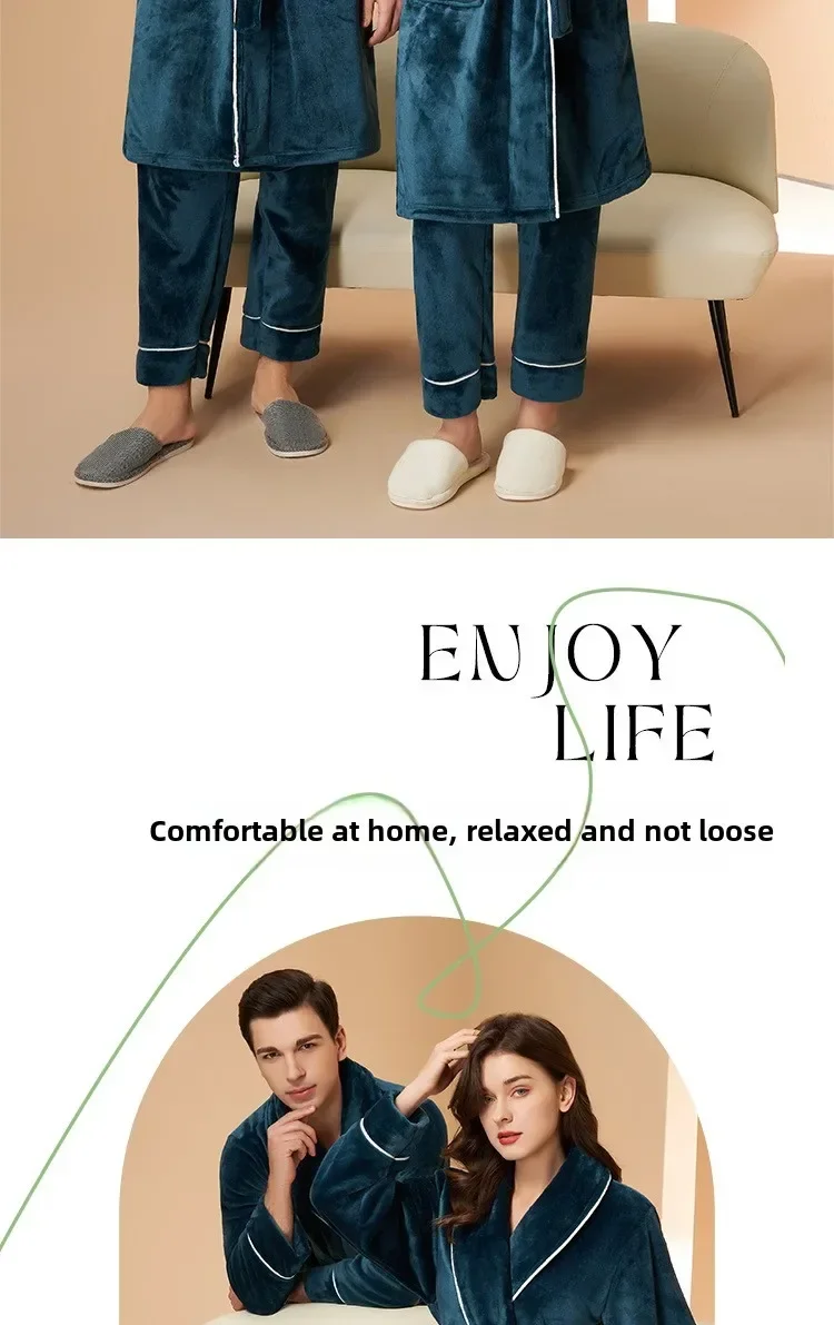 Nuevos Pijamas de Forro Polar Coral para Otoño e Invierno para Hombre y Mujer, Conjuntos de Pijamas Gruesos y Afelpados para Parejas con Pantalones, Traje Cálido de Invierno