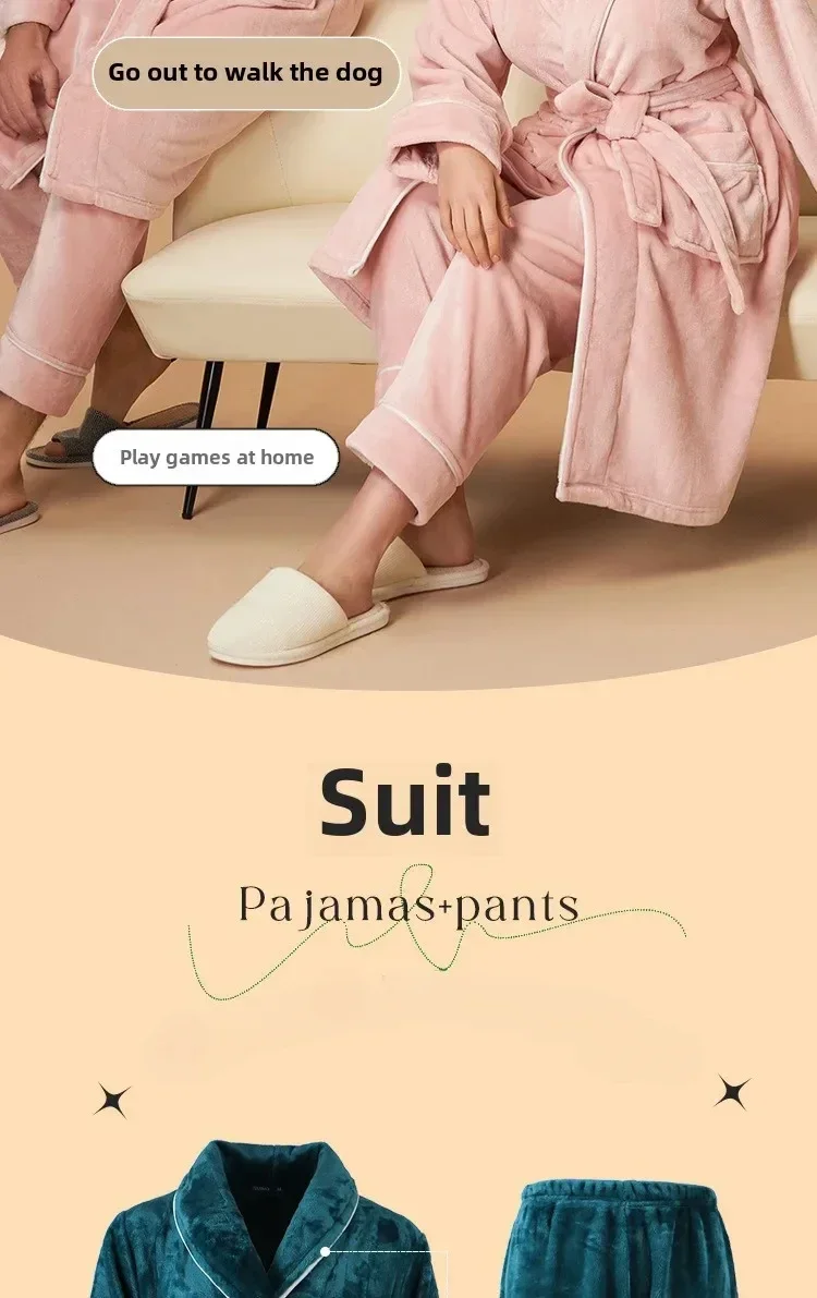 Nuevos Pijamas de Forro Polar Coral para Otoño e Invierno para Hombre y Mujer, Conjuntos de Pijamas Gruesos y Afelpados para Parejas con Pantalones, Traje Cálido de Invierno