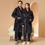 Nuevos Pijamas de Forro Polar Coral para Otoño e Invierno para Hombre y Mujer, Conjuntos de Pijamas Gruesos y Afelpados para Parejas con Pantalones, Traje Cálido de Invierno