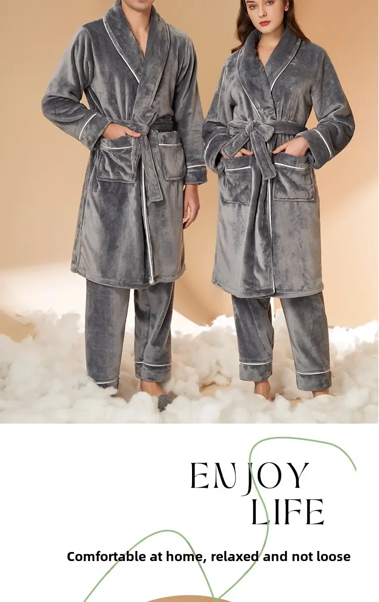 Nuevos Pijamas de Forro Polar Coral para Otoño e Invierno para Hombre y Mujer, Conjuntos de Pijamas Gruesos y Afelpados para Parejas con Pantalones, Traje Cálido de Invierno