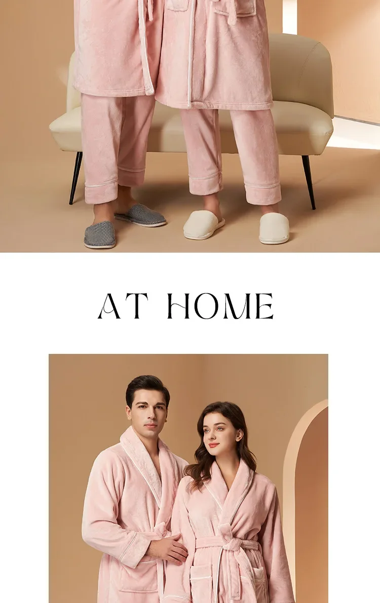 Nuevos Pijamas de Forro Polar Coral para Otoño e Invierno para Hombre y Mujer, Conjuntos de Pijamas Gruesos y Afelpados para Parejas con Pantalones, Traje Cálido de Invierno