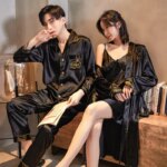 Conjunto de pijamas para parejas de primavera y otoño, bonito conjunto de batas de rayón para mujer, ropa de dormir de satén para hombre, traje de pijama, ropa de casa para dormir