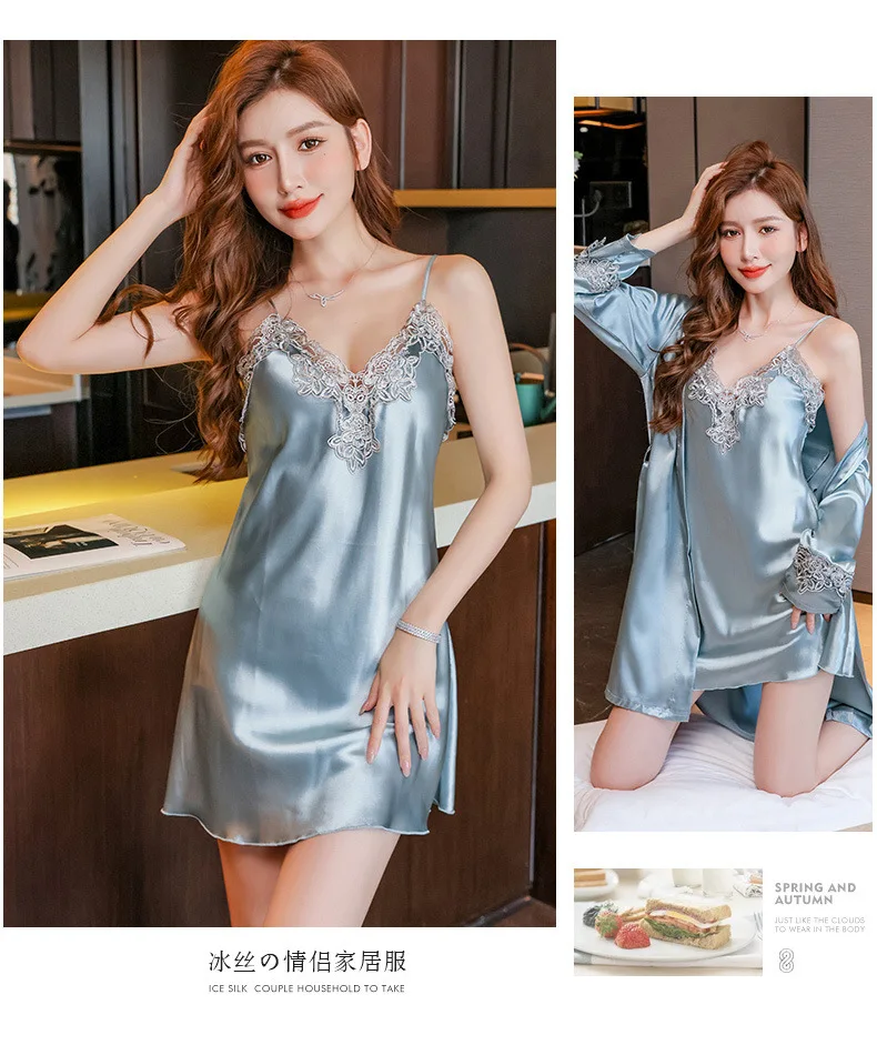 Conjunto de pijamas de verano para parejas, conjunto de bata de rayón bonito para mujer, pantalones cortos de satén para hombre, ropa de dormir, traje de pijama, ropa de casa, trajes para dormir