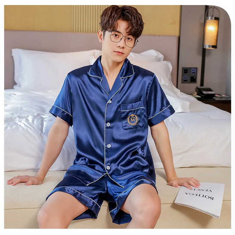 Conjunto de pijamas de verano para parejas, conjunto de bata de rayón bonito para mujer, pantalones cortos de satén para hombre, ropa de dormir, traje de pijama, ropa de casa, trajes para dormir